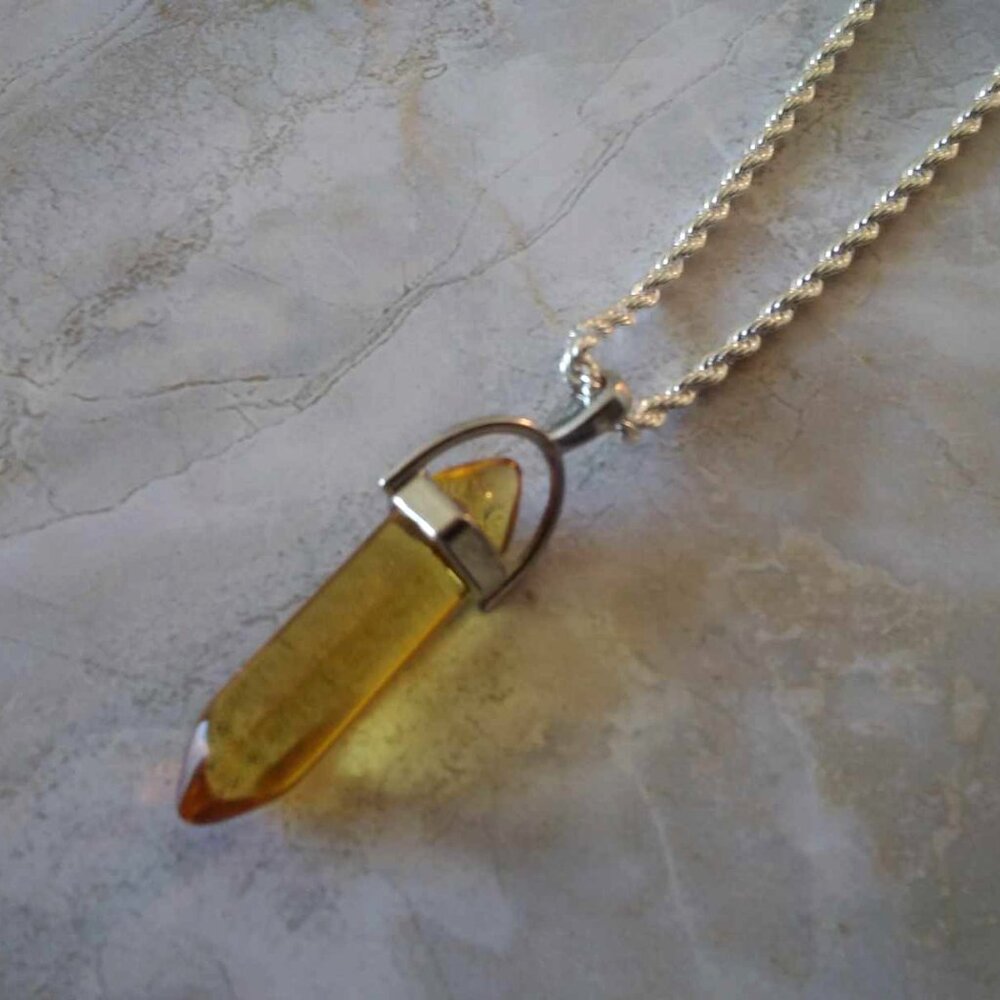 New Sterling Silver Necklace, Amber Natural Stone Necklace